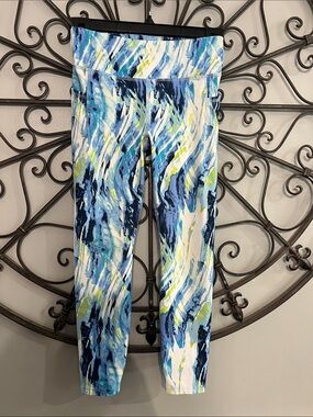 Avia Blue and White Marble-Print Leggings